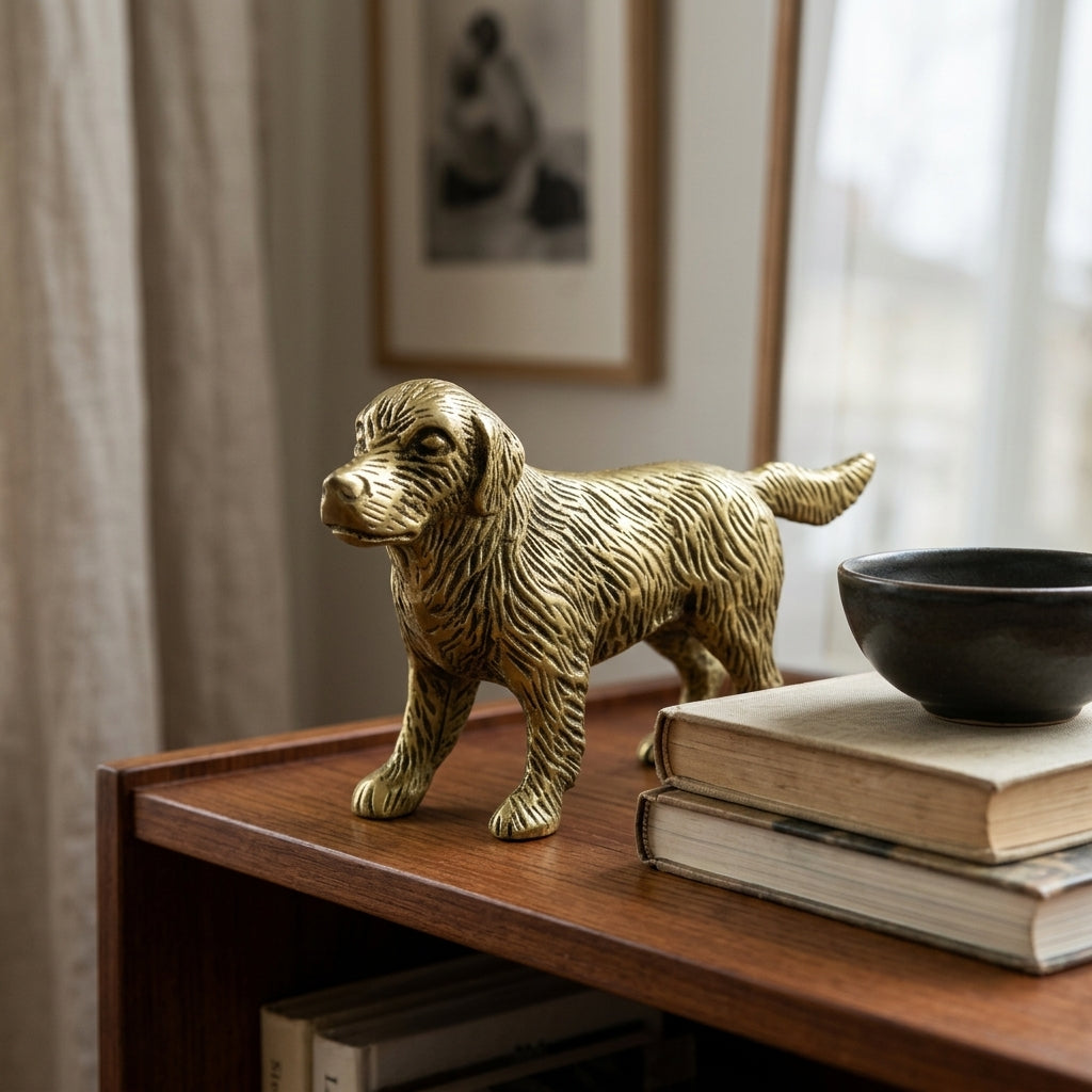 Svarn Studio Brass Spaniel Dog Figurine | Walking Stride | Antique Gold | 12 cm