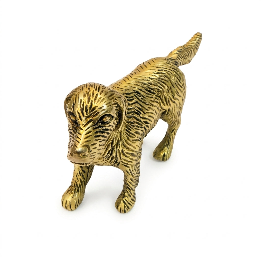 Svarn Studio Brass Spaniel Dog Figurine | Walking Stride | Antique Gold | 12 cm