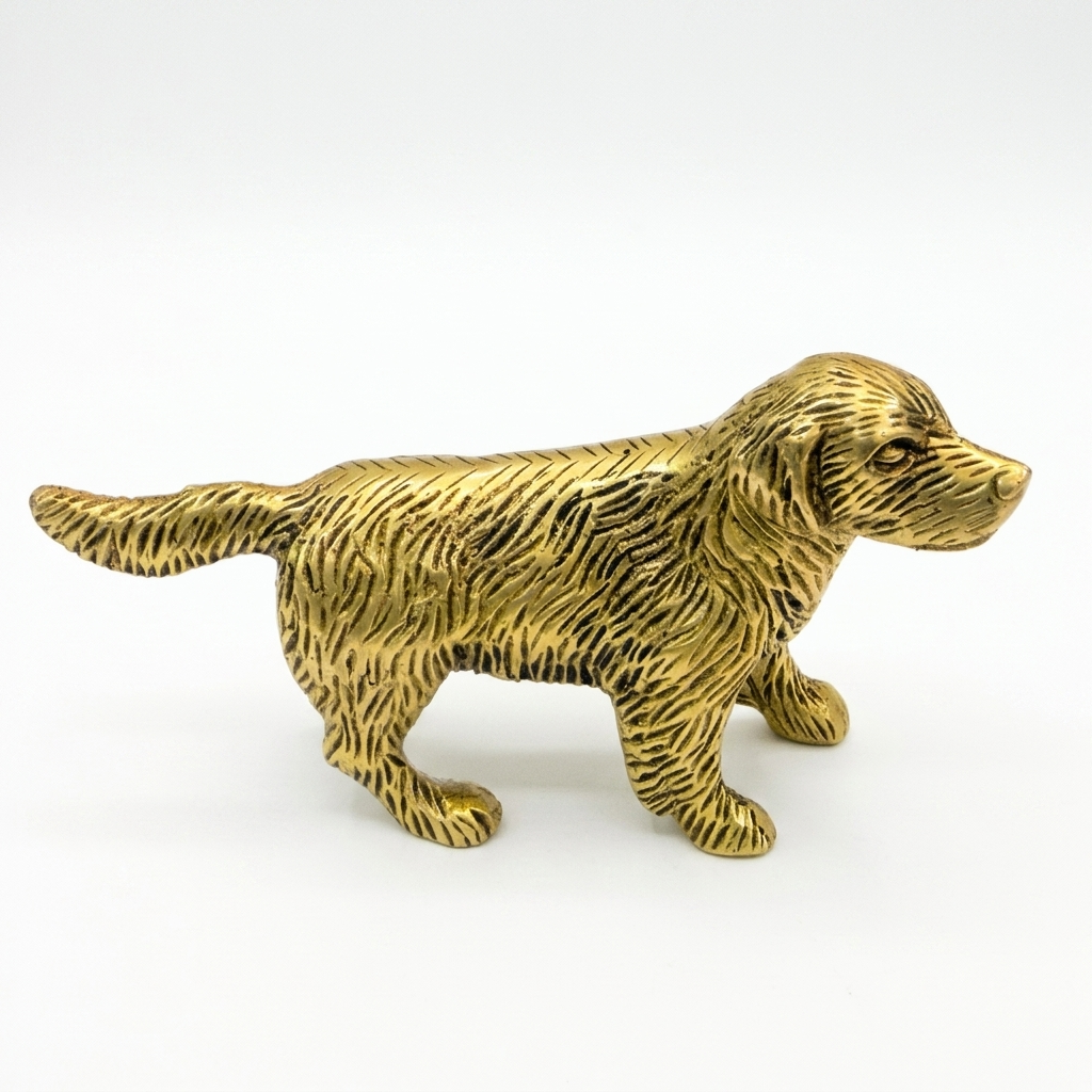 Svarn Studio Brass Spaniel Dog Figurine | Walking Stride | Antique Gold | 12 cm