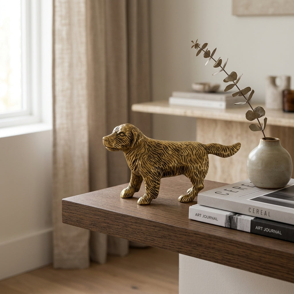 Svarn Studio Brass Spaniel Dog Figurine | Walking Stride | Antique Gold | 12 cm