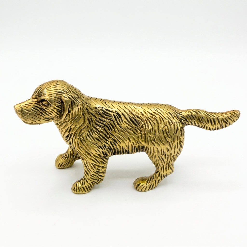Svarn Studio Brass Spaniel Dog Figurine | Walking Stride | Antique Gold | 12 cm