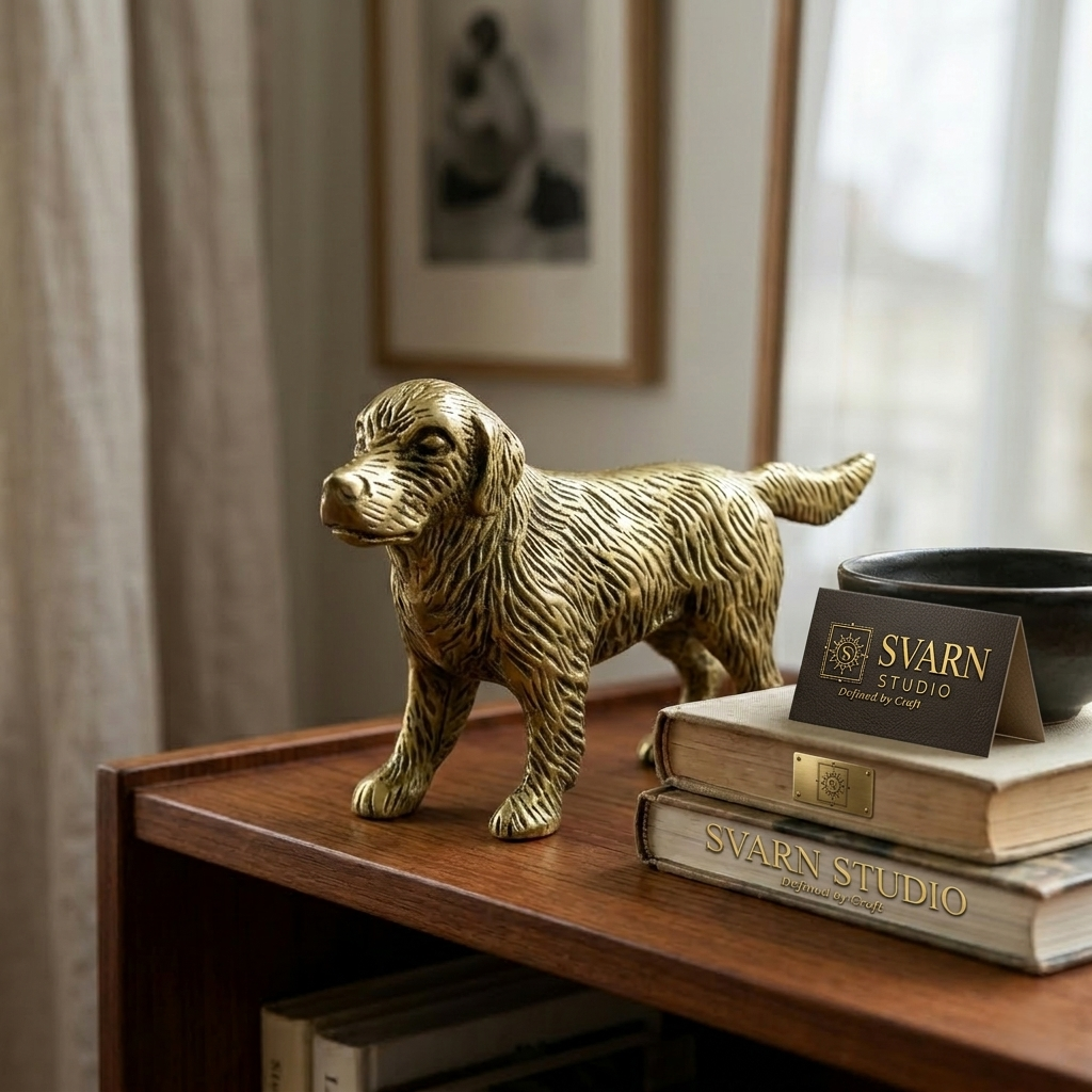 Svarn Studio Brass Spaniel Dog Figurine | Walking Stride | Antique Gold | 12 cm