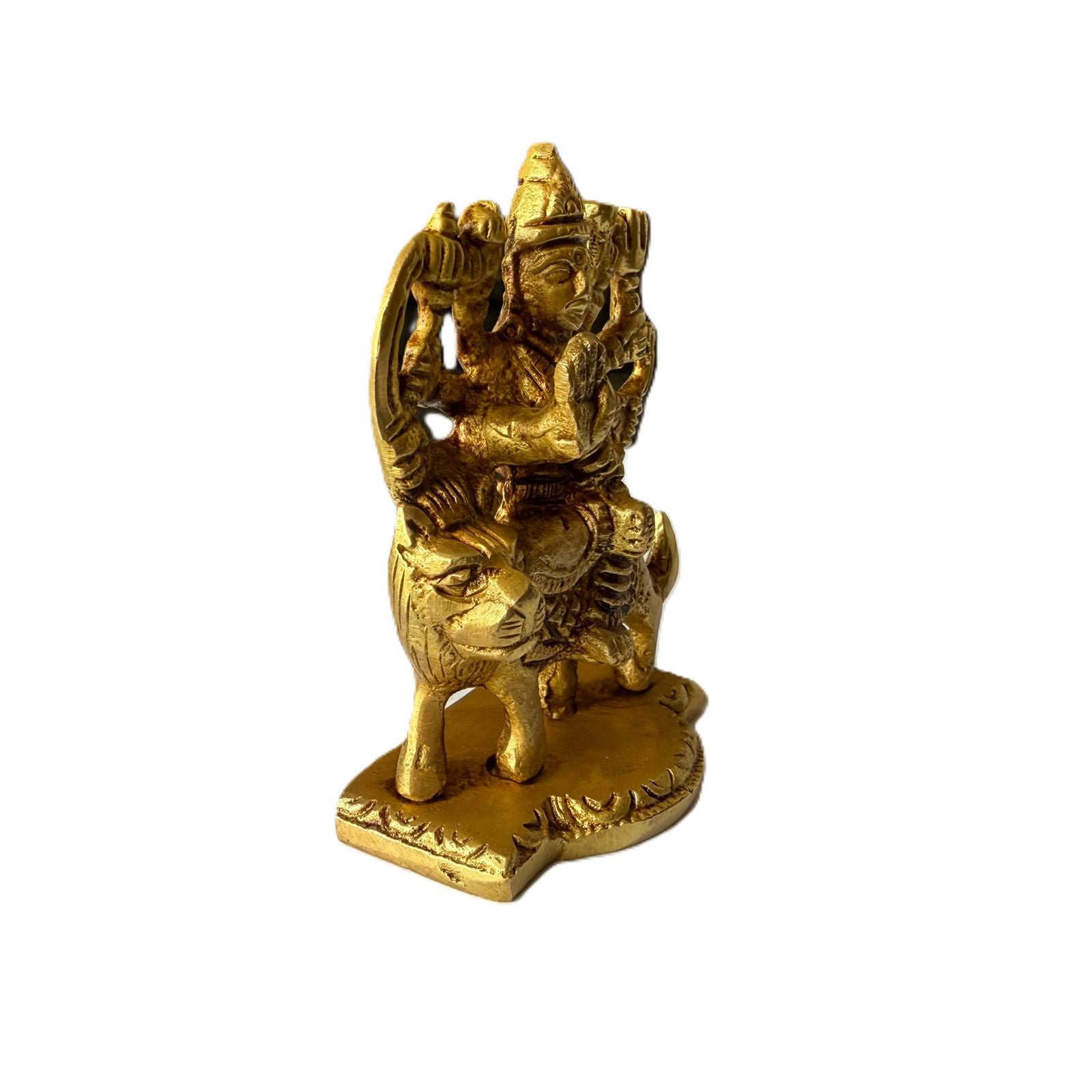 Svarn Studio Brass Goddess Durga Idol Seated on Lion | Eight-Armed Durga Mata Murti with Divine Weapons | Handcrafted Puja Statue | 7.5 cm Height | Home Temple & Gift Decor