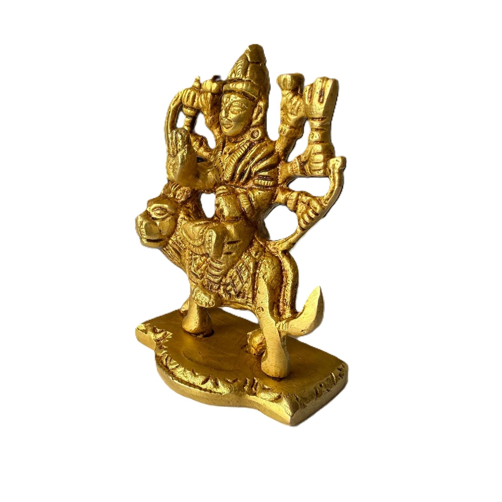 Svarn Studio Brass Goddess Durga Idol Seated on Lion | Eight-Armed Durga Mata Murti with Divine Weapons | Handcrafted Puja Statue | 7.5 cm Height | Home Temple & Gift Decor