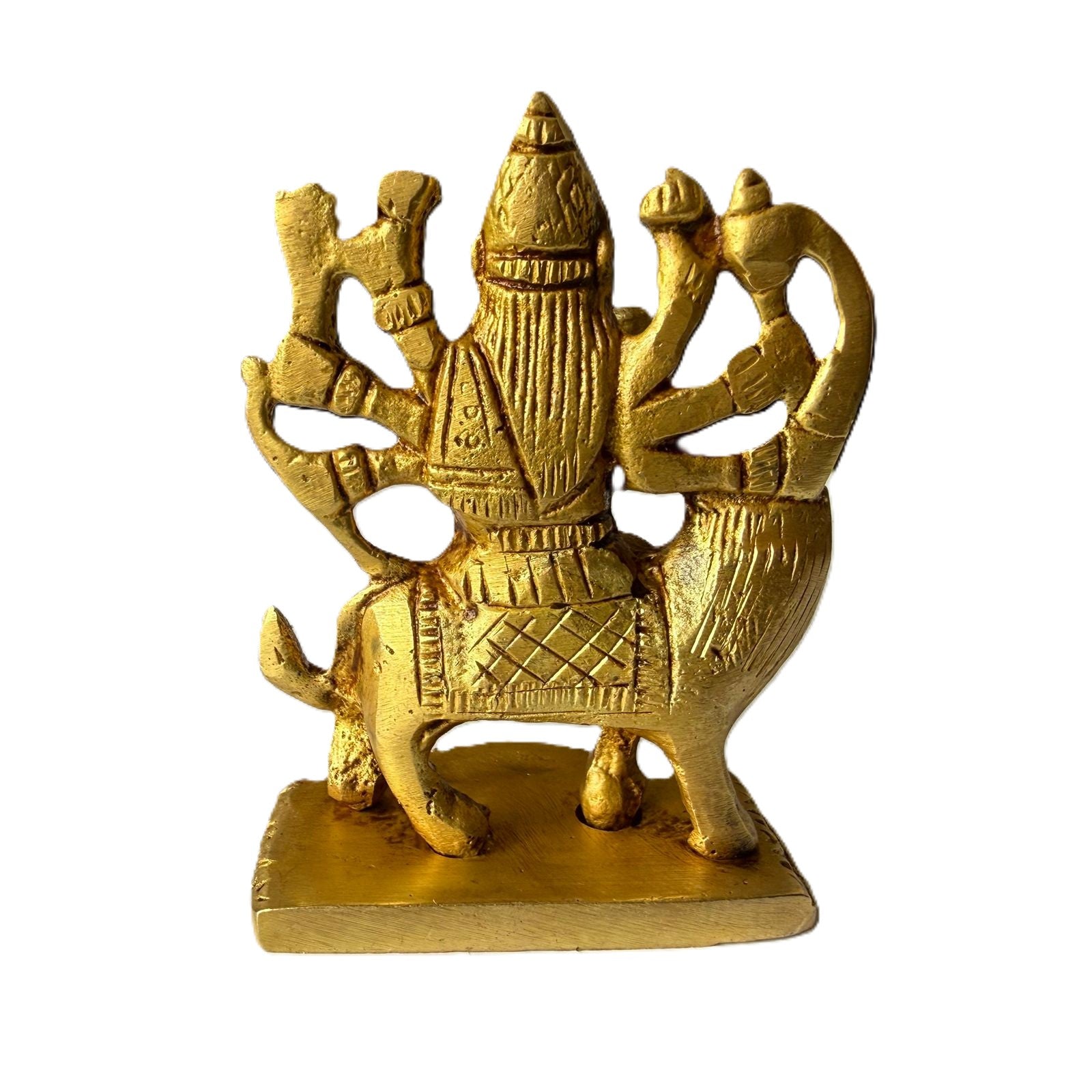 Svarn Studio Brass Goddess Durga Idol Seated on Lion | Eight-Armed Durga Mata Murti with Divine Weapons | Handcrafted Puja Statue | 7.5 cm Height | Home Temple & Gift Decor