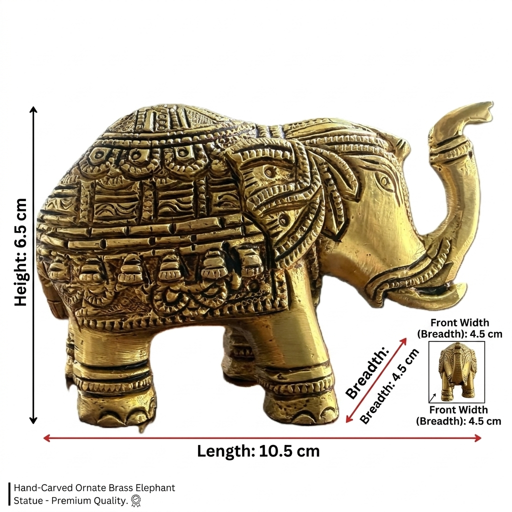 Svarn Studio Brass Elephant Idol Figurine | Handcrafted Antique Gold | Small | 10.5 x 6.5 cm | 580g
