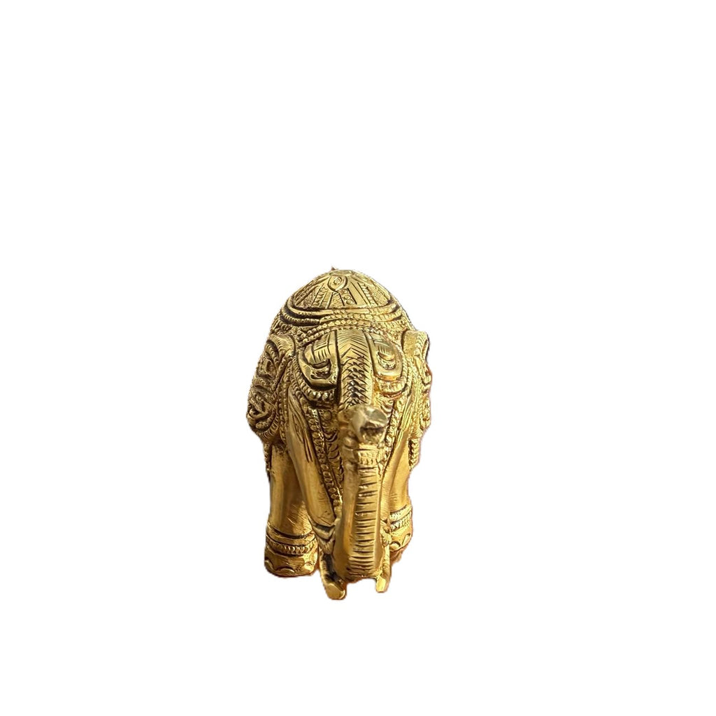 Svarn Studio Brass Elephant Idol Figurine | Handcrafted Antique Gold | Small | 10.5 x 6.5 cm | 580g