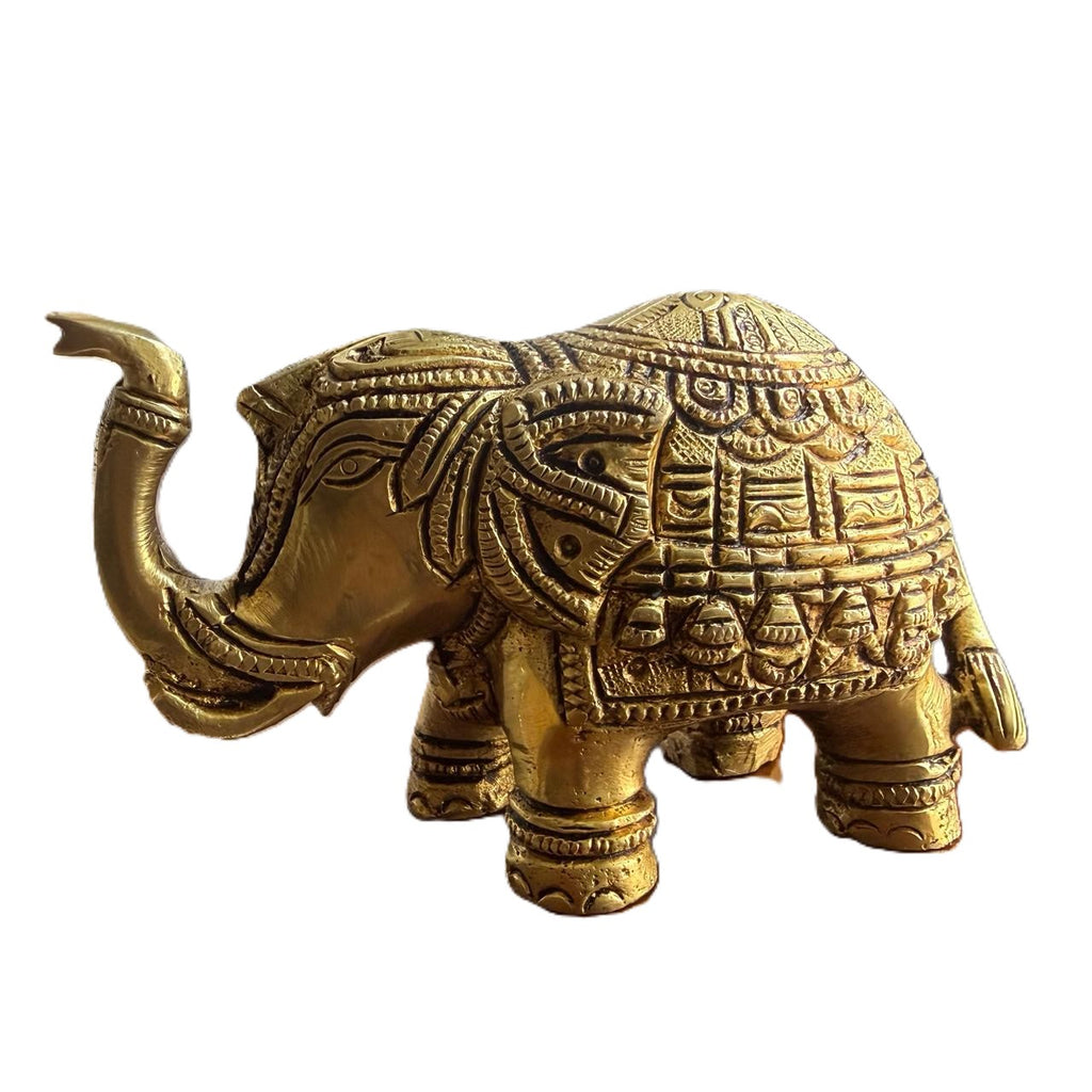 Svarn Studio Brass Elephant Idol Figurine | Handcrafted Antique Gold | Small | 10.5 x 6.5 cm | 580g