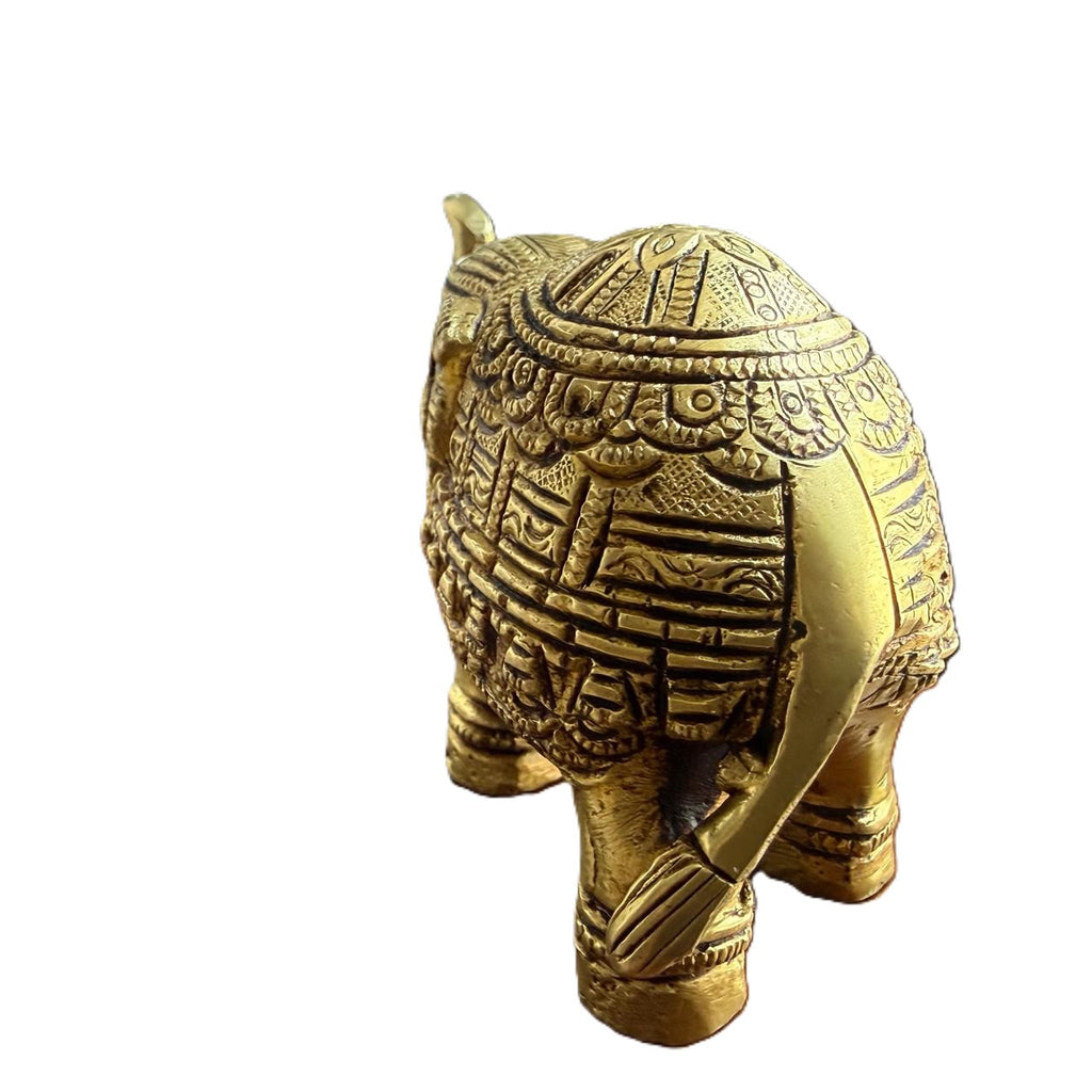 Svarn Studio Brass Elephant Idol Figurine | Handcrafted Antique Gold | Small | 10.5 x 6.5 cm | 580g