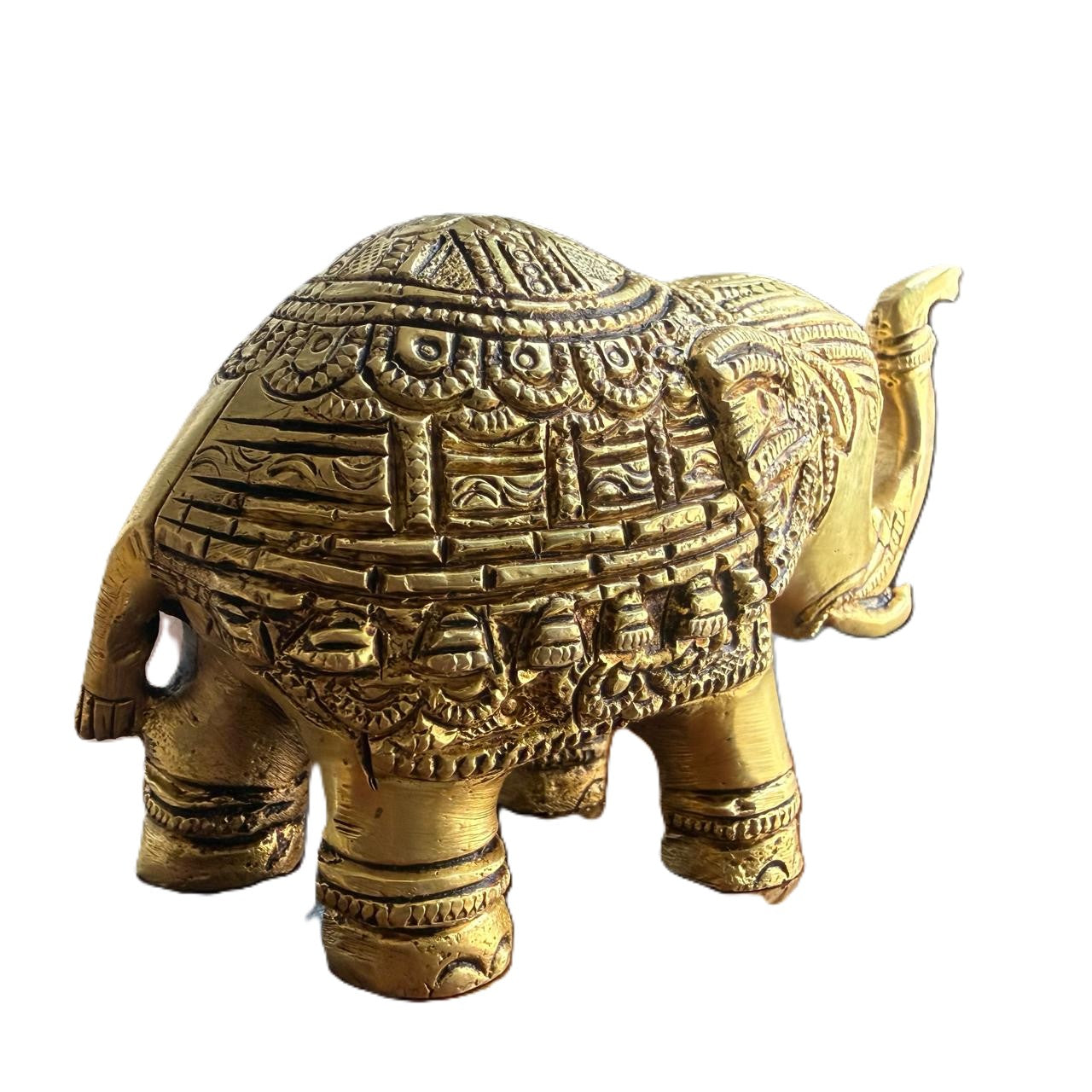 Svarn Studio Brass Elephant Idol Figurine | Handcrafted Antique Gold | Small | 10.5 x 6.5 cm | 580g