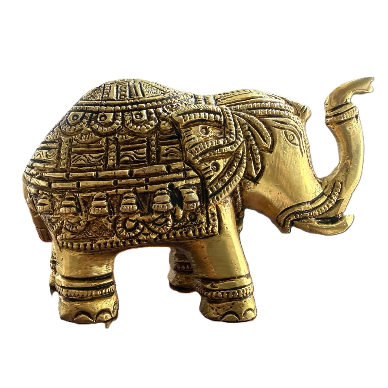 Svarn Studio Brass Elephant Idol Figurine | Handcrafted Antique Gold | Small | 10.5 x 6.5 cm | 580g
