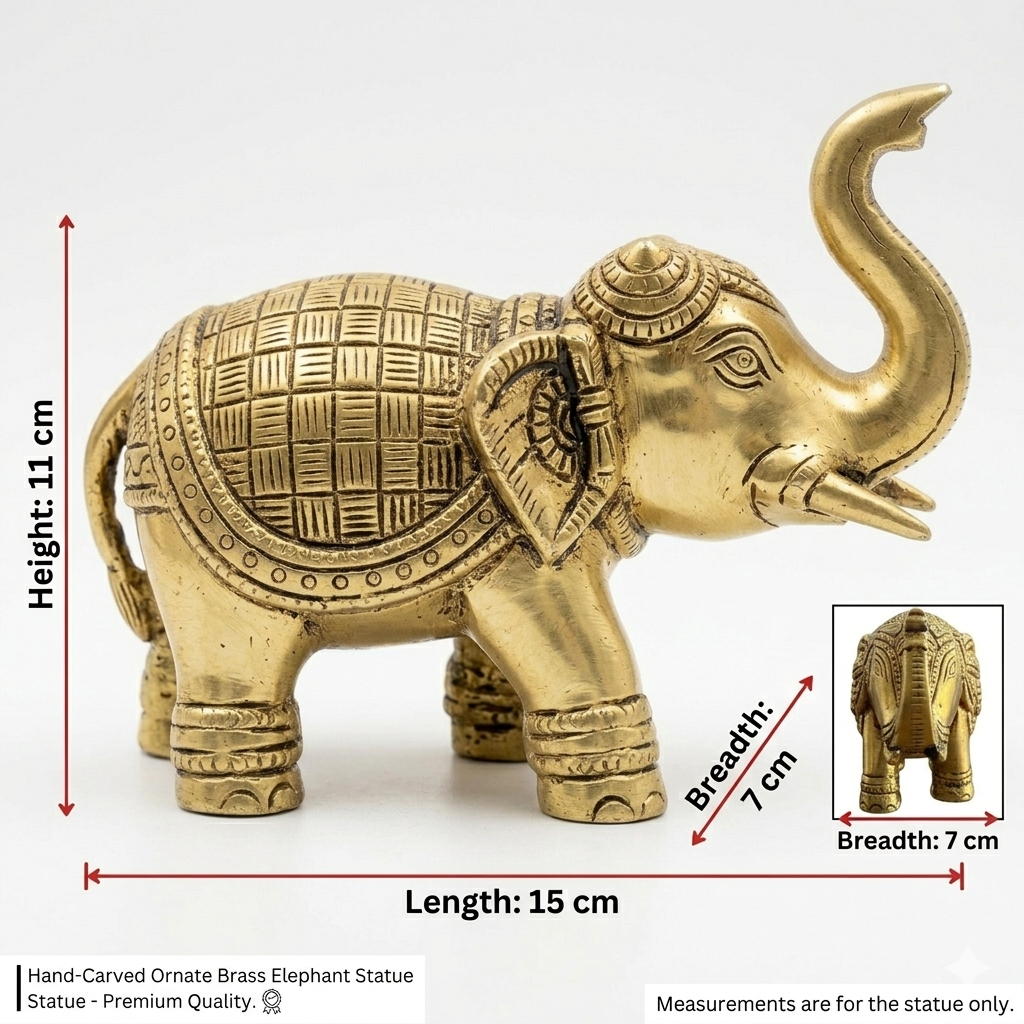 Svarn Studio Brass Elephant Idol Figurine | Handcrafted Antique Gold | XXL | 1.33 kg