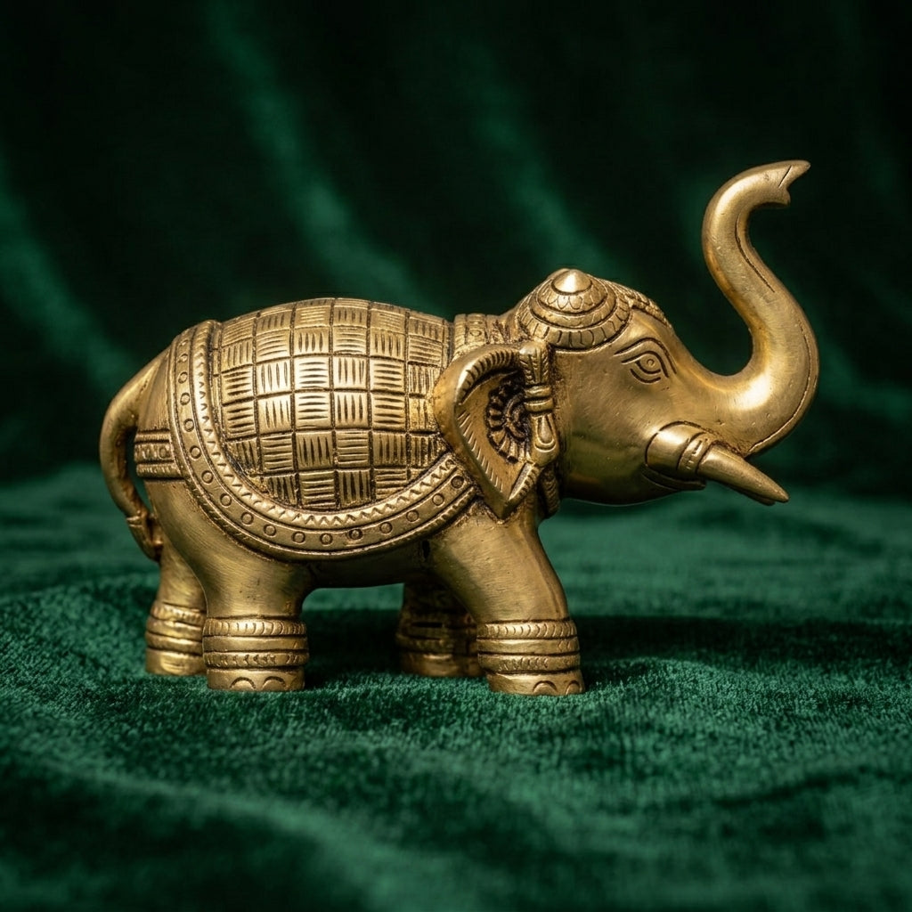 Svarn Studio Brass Elephant Idol Figurine | Handcrafted Antique Gold | XXL | 1.33 kg