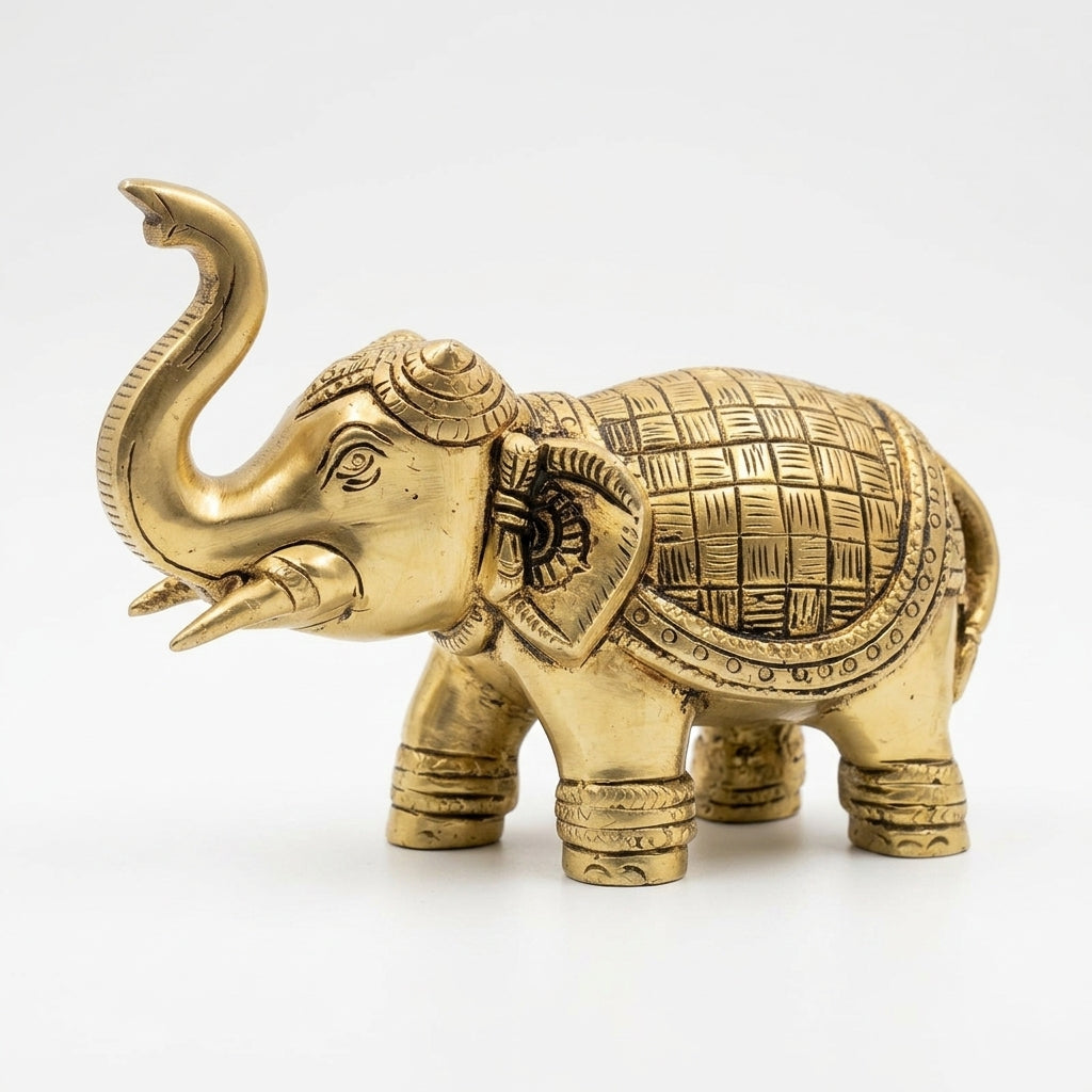 Svarn Studio Brass Elephant Idol Figurine | Handcrafted Antique Gold | XXL | 1.33 kg