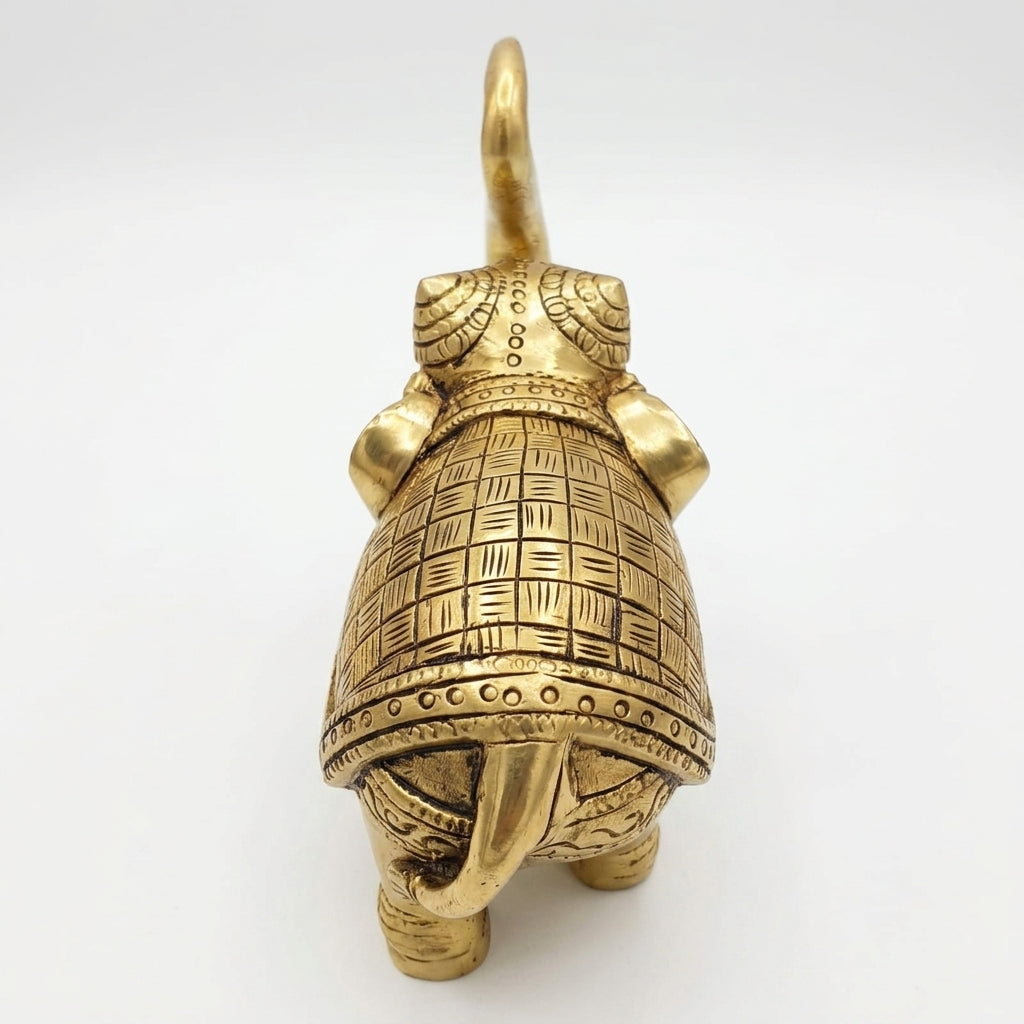 Svarn Studio Brass Elephant Idol Figurine | Handcrafted Antique Gold | XXL | 1.33 kg