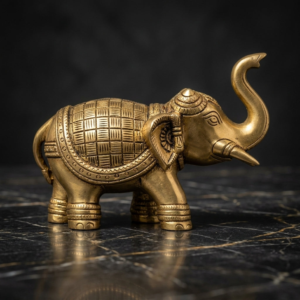 Svarn Studio Brass Elephant Idol Figurine | Handcrafted Antique Gold | XXL | 1.33 kg