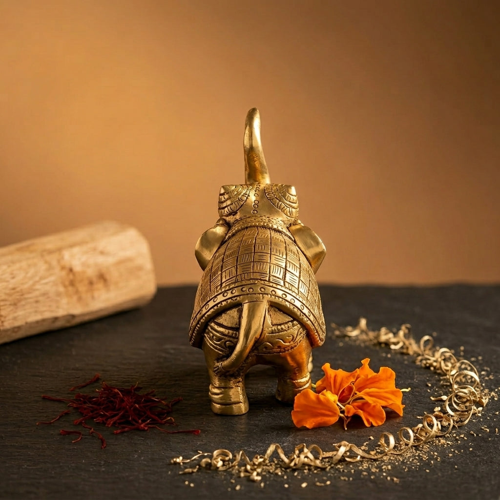 Svarn Studio Brass Elephant Idol Figurine | Handcrafted Antique Gold | XXL | 1.33 kg