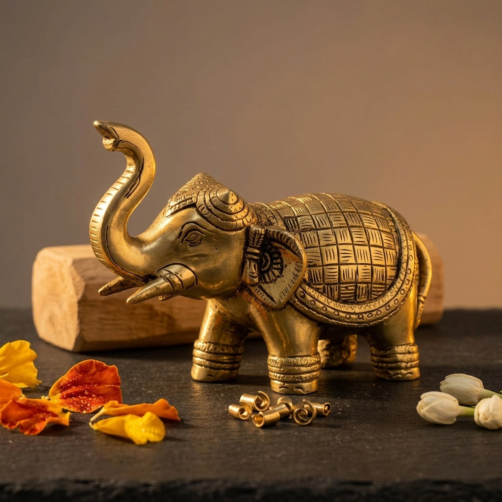 Svarn Studio Brass Elephant Idol Figurine | Handcrafted Antique Gold | XXL | 1.33 kg