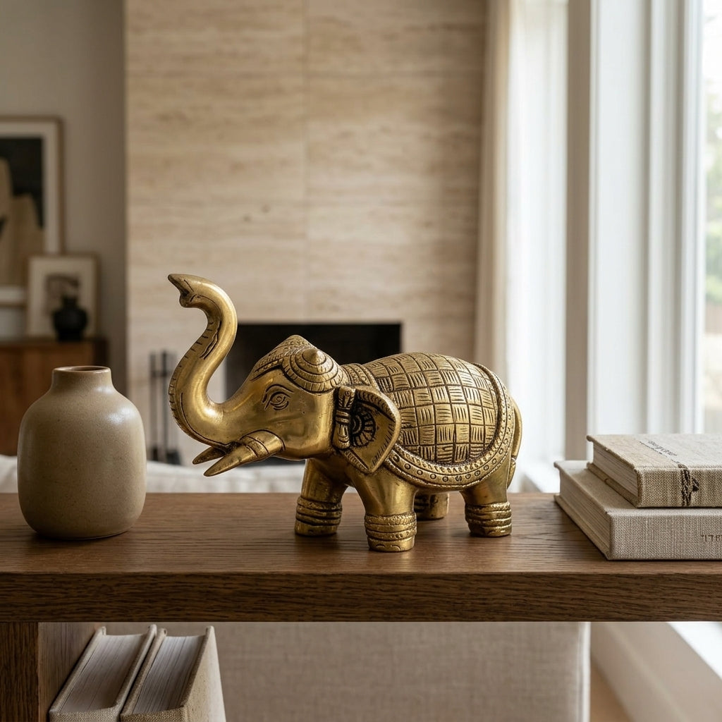 Svarn Studio Brass Elephant Idol Figurine | Handcrafted Antique Gold | XXL | 1.33 kg