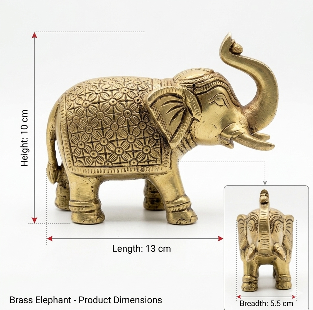 Svarn Studio Brass Elephant Idol Figurine | Handcrafted Antique Gold | Medium | 900g