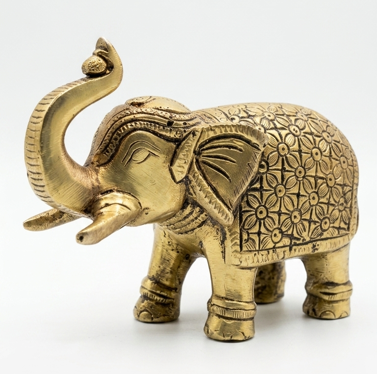 Svarn Studio Brass Elephant Idol Figurine | Handcrafted Antique Gold | Medium | 900g