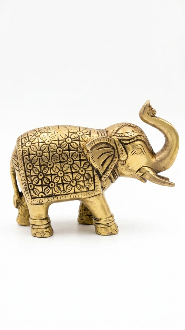 Svarn Studio Brass Elephant Idol Figurine | Handcrafted Antique Gold | Medium | 900g