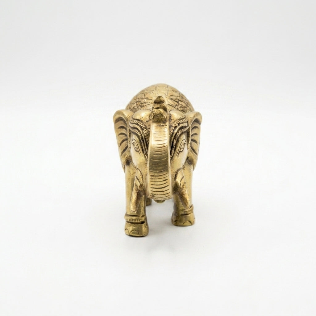 Svarn Studio Brass Elephant Idol Figurine | Handcrafted Antique Gold | Medium | 900g