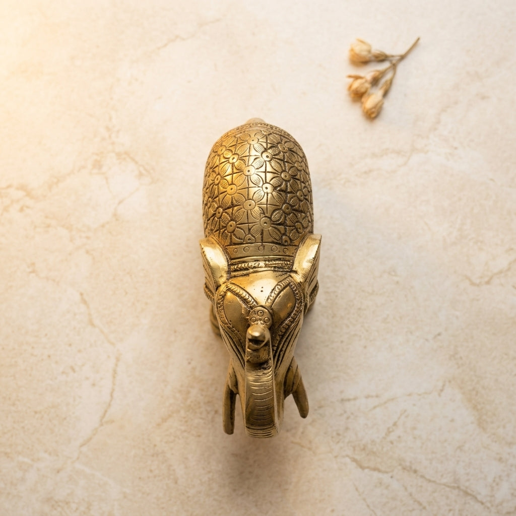 Svarn Studio Brass Elephant Idol Figurine | Handcrafted Antique Gold | Medium | 900g