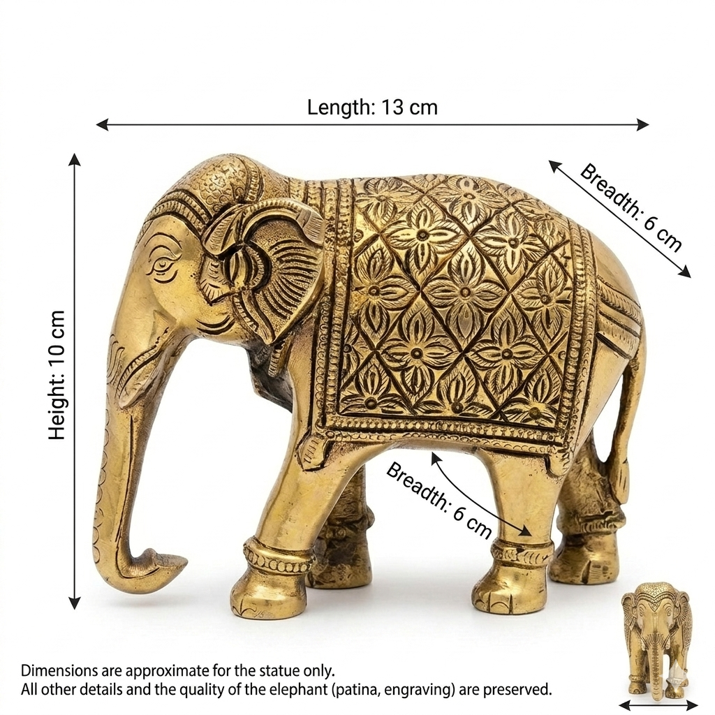 Svarn Studio Brass Elephant Idol Figurine | Handcrafted Antique Gold | Large | 1.08 kg
