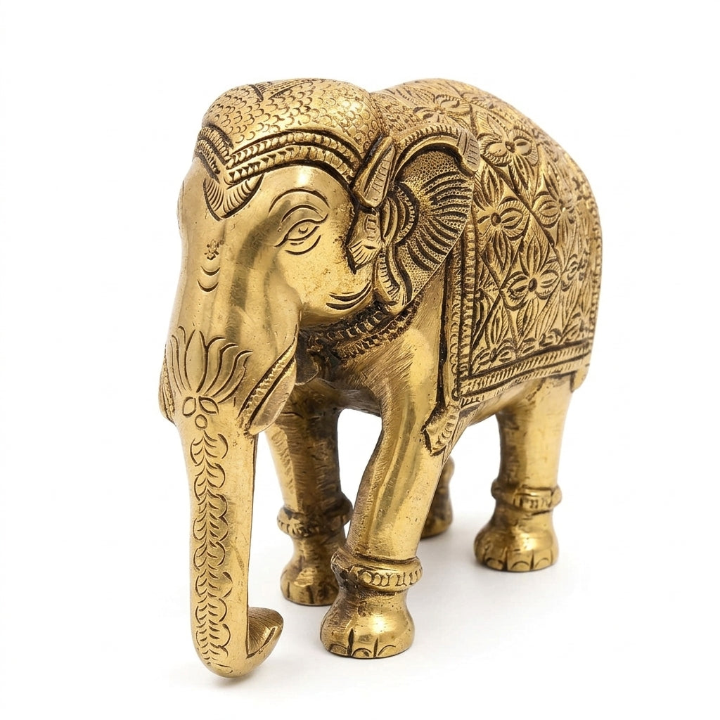 Svarn Studio Brass Elephant Idol Figurine | Handcrafted Antique Gold | Large | 1.08 kg