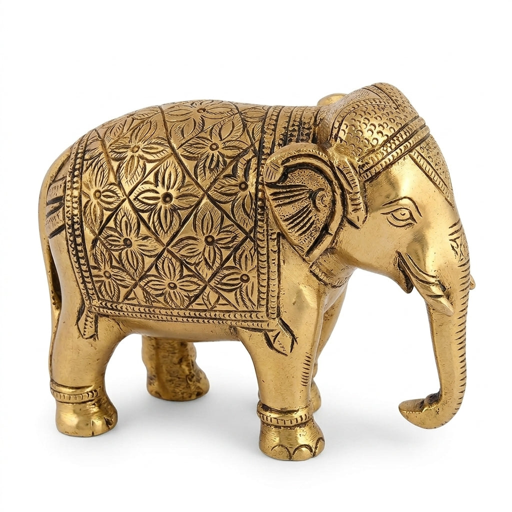 Svarn Studio Brass Elephant Idol Figurine | Handcrafted Antique Gold | Large | 1.08 kg