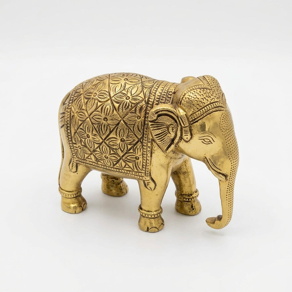 Svarn Studio Brass Elephant Idol Figurine | Handcrafted Antique Gold | Large | 1.08 kg