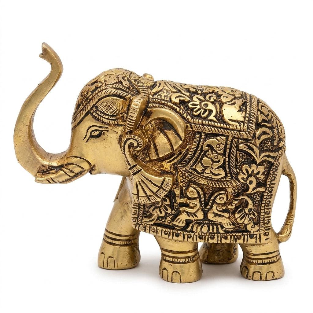 Svarn Studio Brass Elephant Idol Figurine | Handcrafted Antique Gold | Extra Large | 1.16 kg