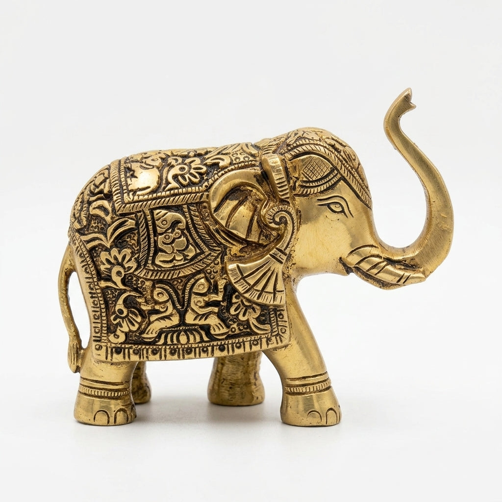 Svarn Studio Brass Elephant Idol Figurine | Handcrafted Antique Gold | Extra Large | 1.16 kg