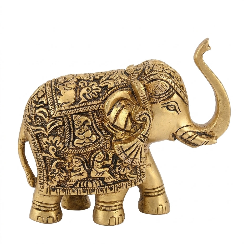 Svarn Studio Brass Elephant Idol Figurine | Handcrafted Antique Gold | Extra Large | 1.16 kg