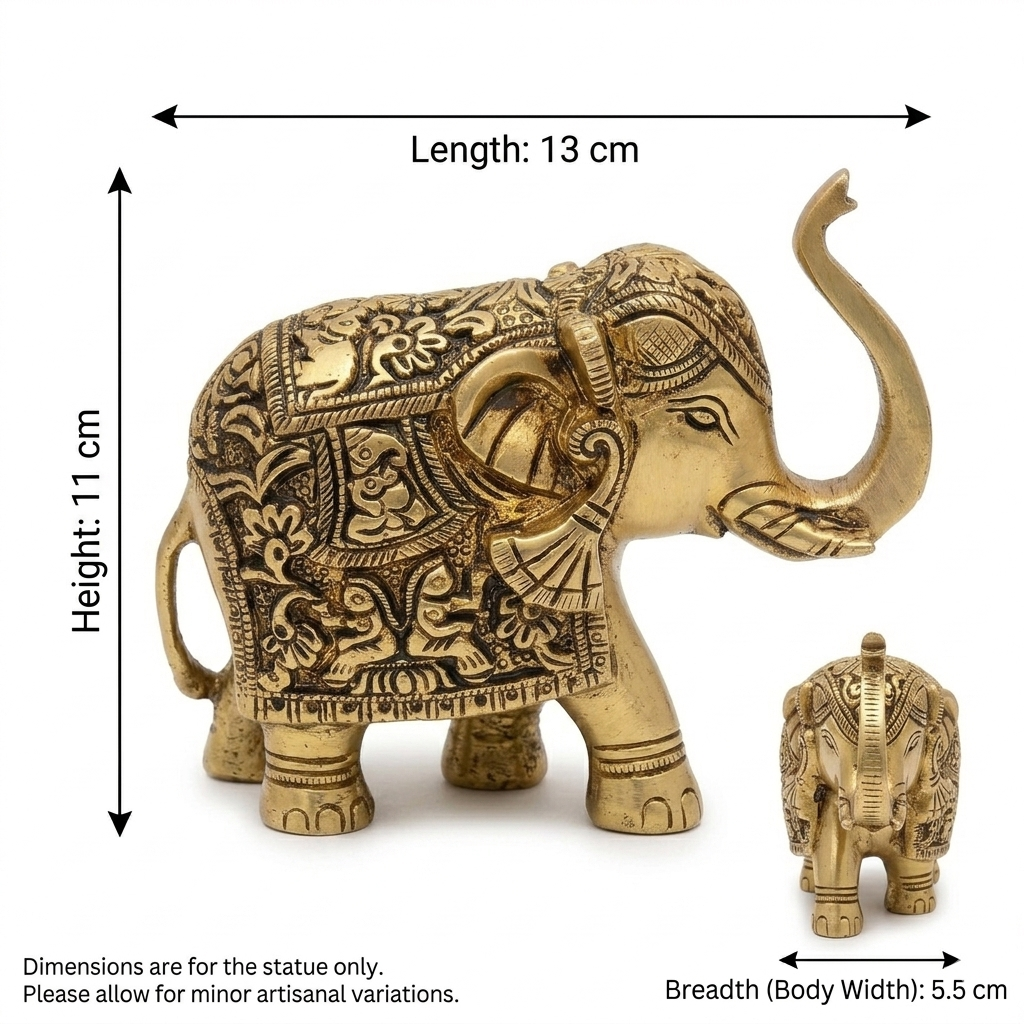 Svarn Studio Brass Elephant Idol Figurine | Handcrafted Antique Gold | Extra Large | 1.16 kg