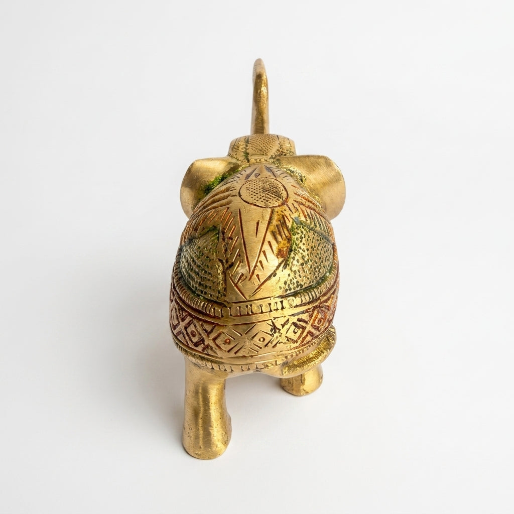 Svarn Studio Brass Elephant Figurine with Meenakari Work | Gold | Trunk Up Showpiece