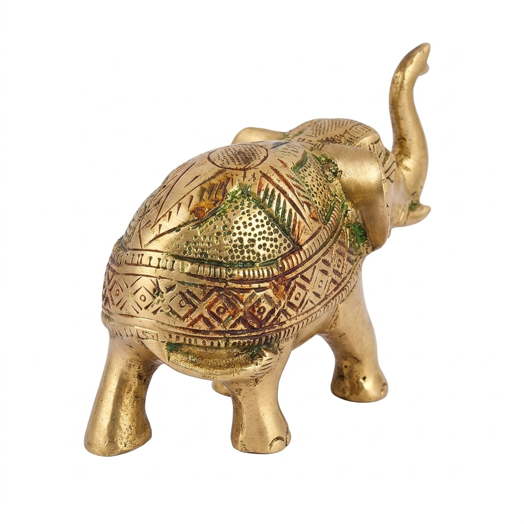 Svarn Studio Brass Elephant Figurine with Meenakari Work | Gold | Trunk Up Showpiece