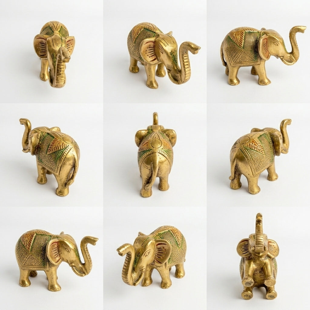 Svarn Studio Brass Elephant Figurine with Meenakari Work | Gold | Trunk Up Showpiece