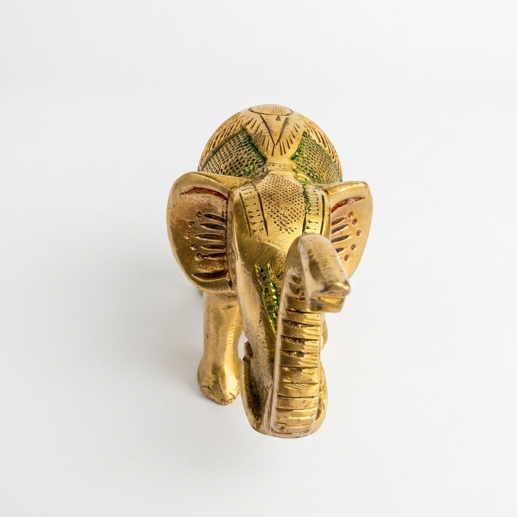 Svarn Studio Brass Elephant Figurine with Meenakari Work | Gold | Trunk Up Showpiece
