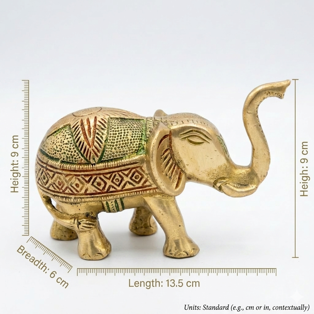 Svarn Studio Brass Elephant Figurine with Meenakari Work | Gold | Trunk Up Showpiece