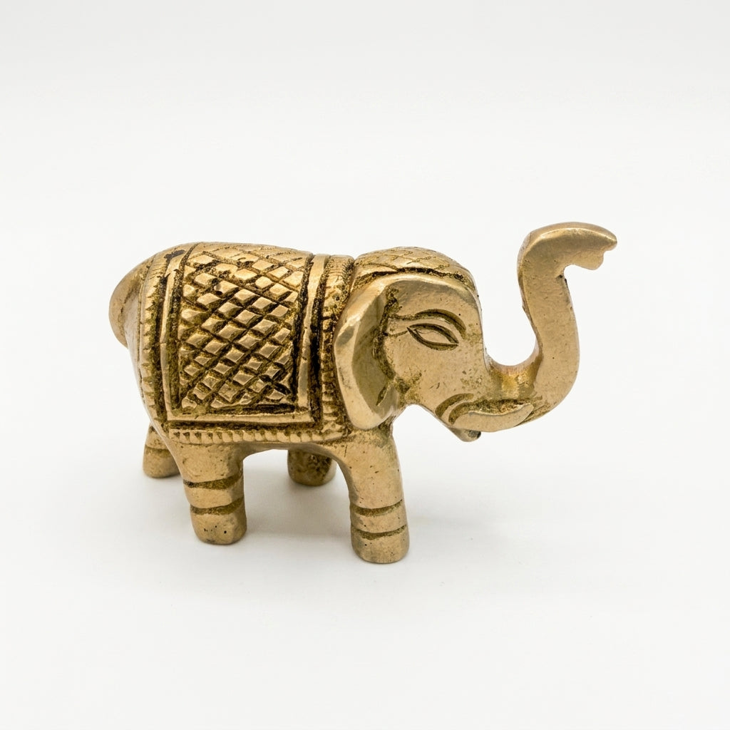 Svarn Studio Brass Elephant Figurine | Trunk Up | Antique Gold | Small