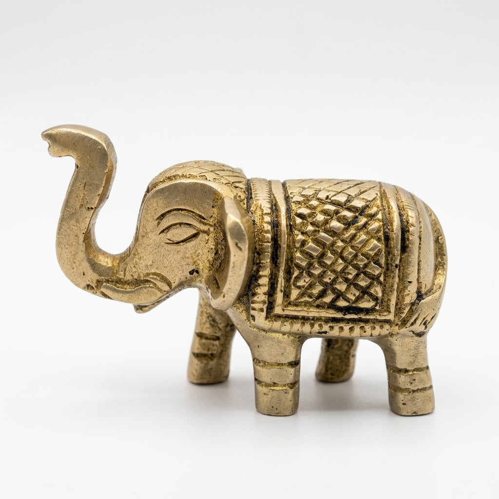Svarn Studio Brass Elephant Figurine | Trunk Up | Antique Gold | Small