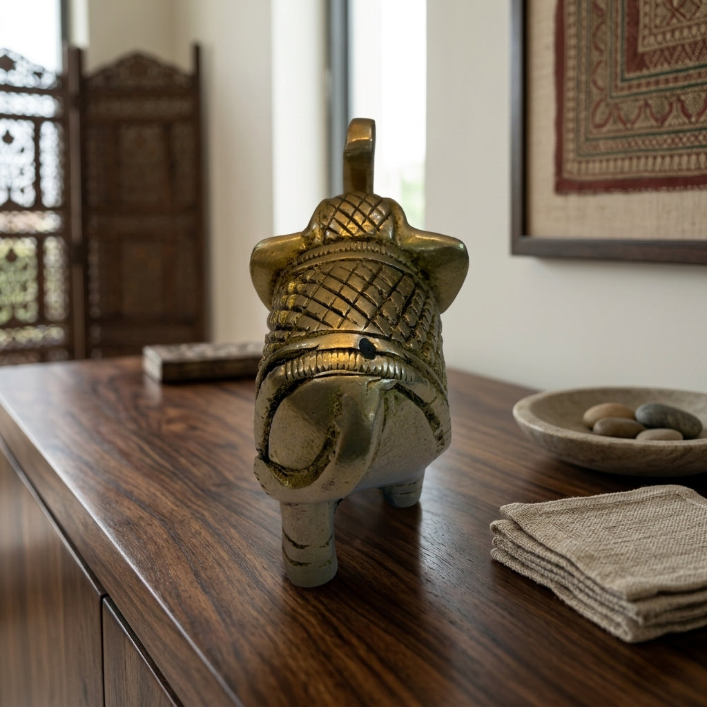 Svarn Studio Brass Elephant Figurine | Trunk Up | Antique Gold | Small