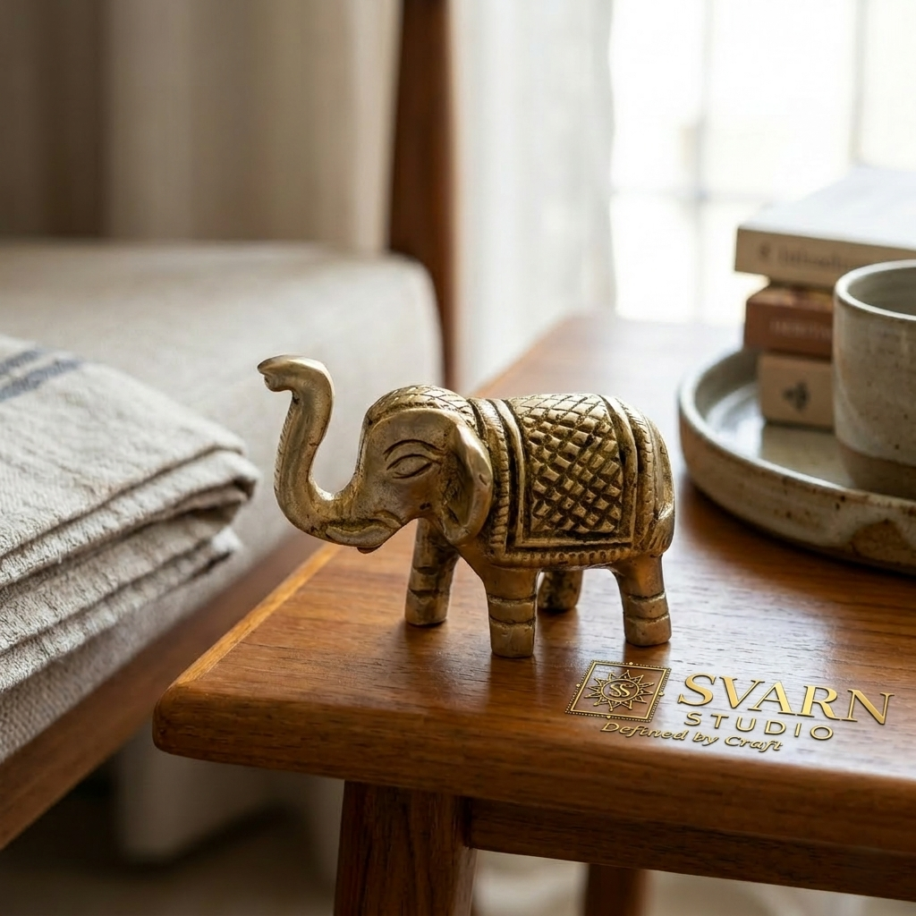 Svarn Studio Brass Elephant Figurine | Trunk Up | Antique Gold | Small