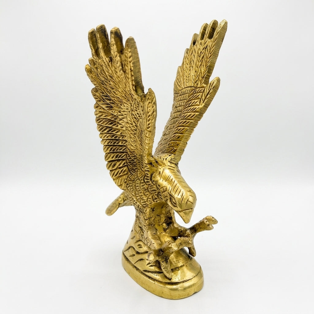 Svarn Studio Brass Eagle Figurine | Landing Pose | Antique Gold | 15 cm