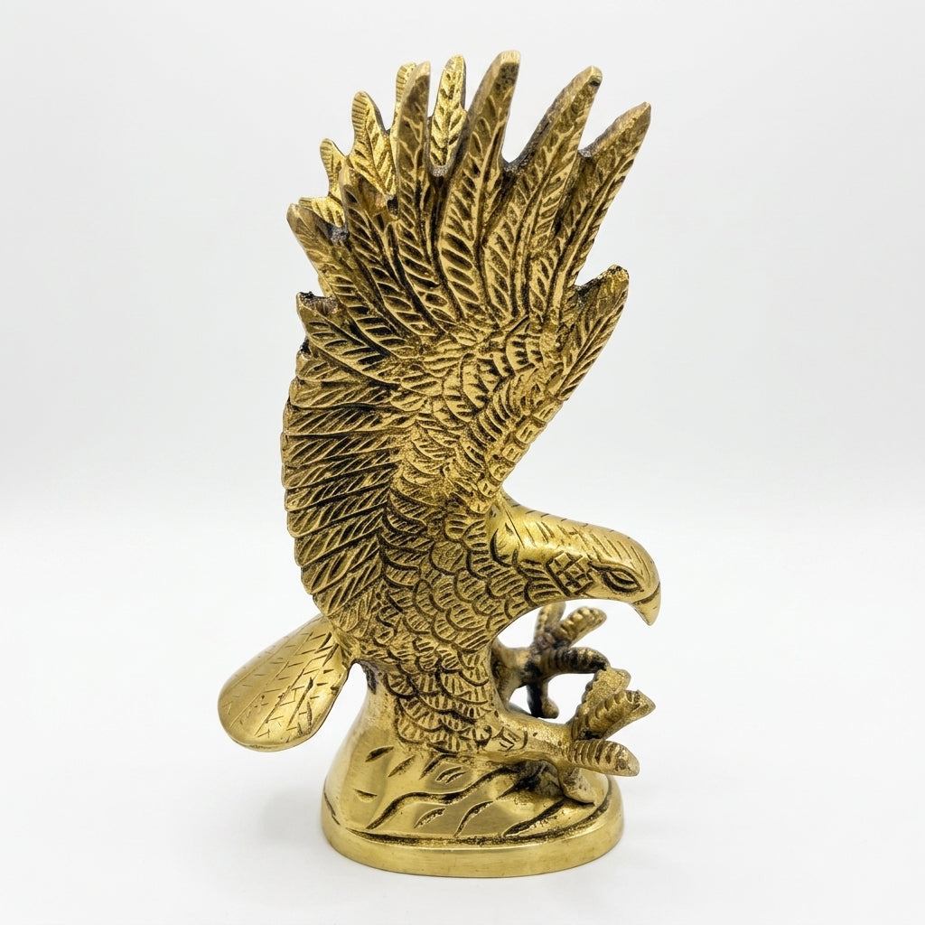 Svarn Studio Brass Eagle Figurine | Landing Pose | Antique Gold | 15 cm