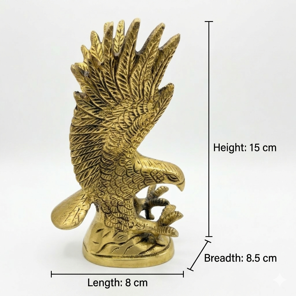 Svarn Studio Brass Eagle Figurine | Landing Pose | Antique Gold | 15 cm