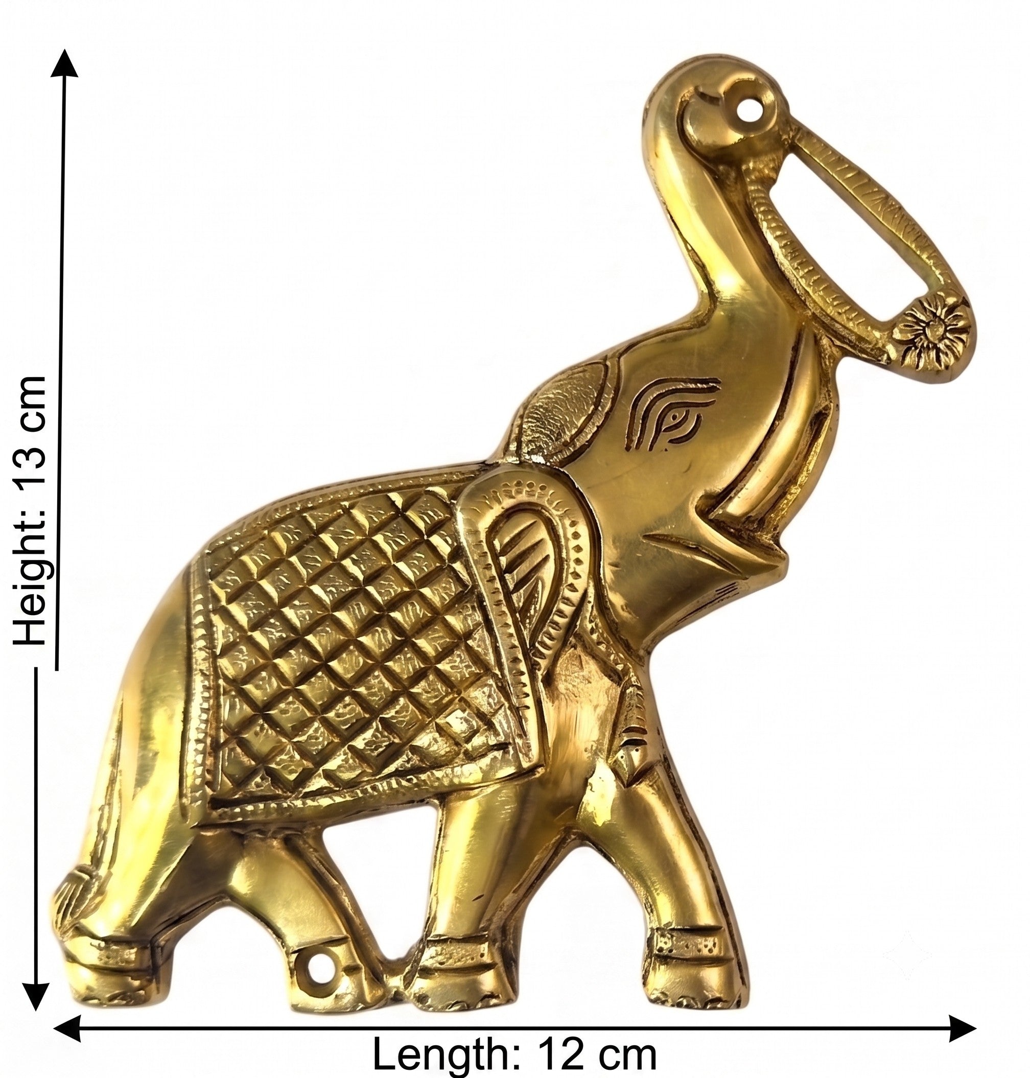 Svarn Studio Brass Trunk-Up Elephant - Dimensions of individual piece: Height 12cm, Length 11cm, Breadth 1.5cm