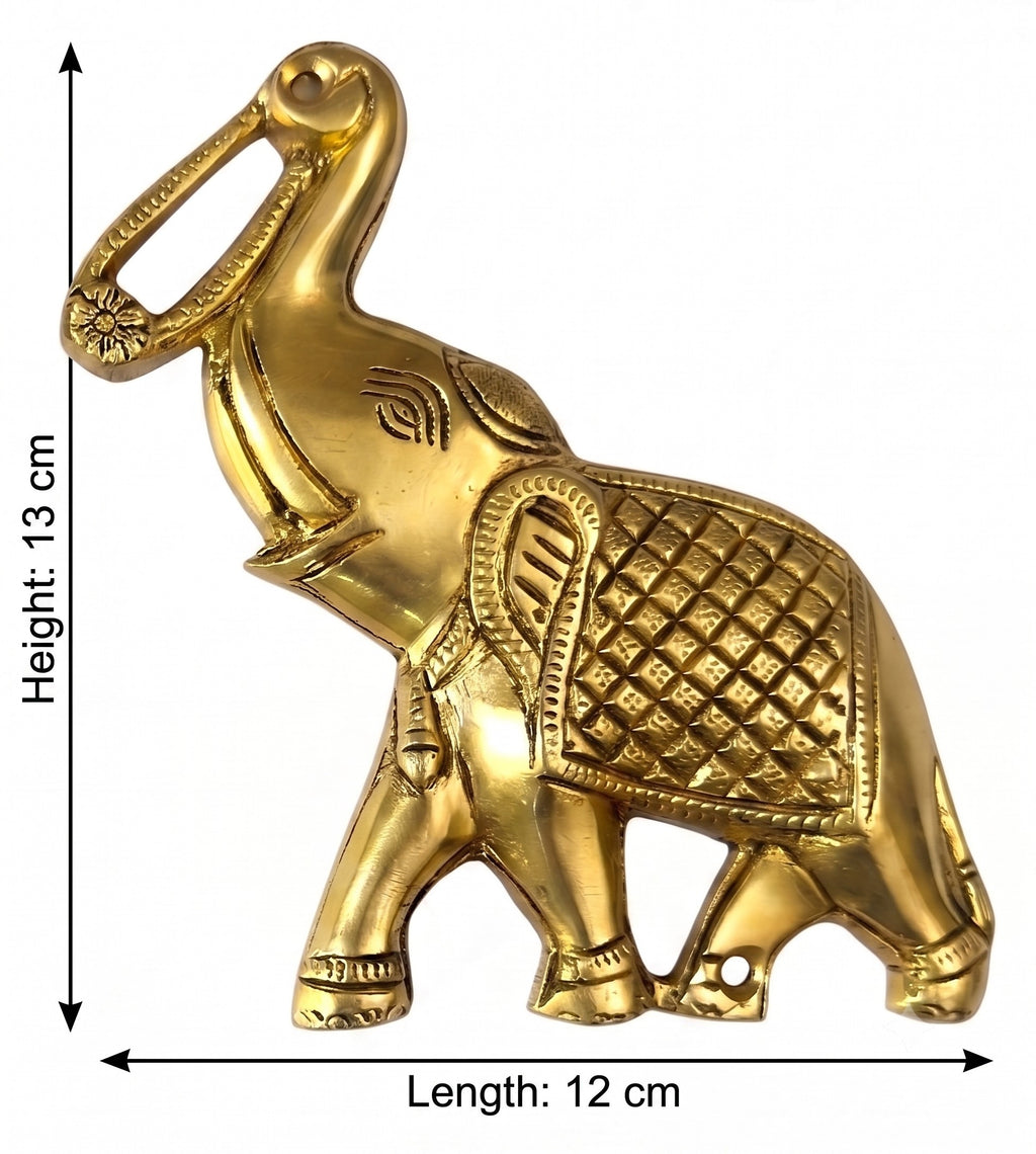 Svarn Studio Brass Trunk-Up Elephant - Set of 2 dimensions reference showing both pieces with measurements